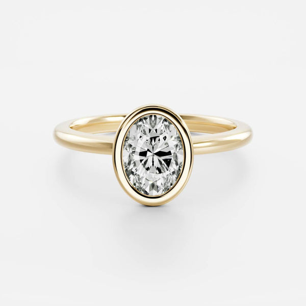 Solitaire Bezel Cathedral-Oval Lab Grown Diamond Engagement Ring - Solitaire-Oval Lab Grown Diamond Engagement Ring