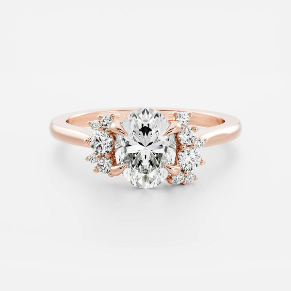 Cluster Style-Oval Lab Grown Diamond Engagement Ring - Solitaire-Oval Lab Grown Diamond Engagement Ring