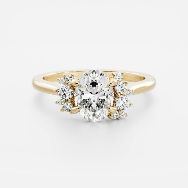 Cluster Style-Oval Lab Grown Diamond Engagement Ring - Solitaire-Oval Lab Grown Diamond Engagement Ring