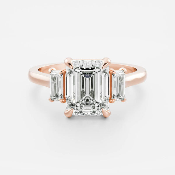 Three Stone & Cathedral-Emerald Lab Grown Diamond Engagement Ring - Solitaire-Oval Lab Grown Diamond Engagement Ring