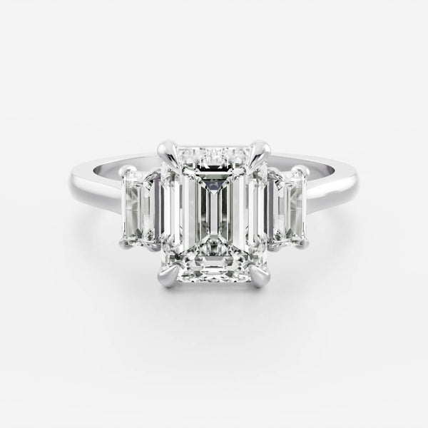 Three Stone & Cathedral-Emerald Lab Grown Diamond Engagement Ring - Solitaire-Oval Lab Grown Diamond Engagement Ring