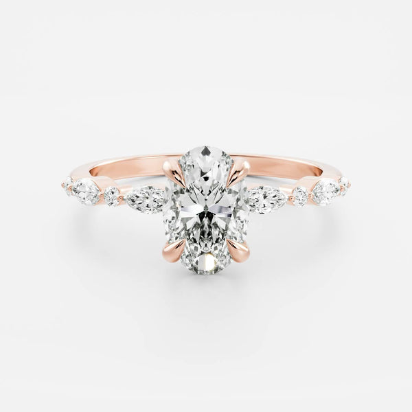 Pave-Oval Lab Grown Diamond Engagement Ring - Solitaire-Oval Lab Grown Diamond Engagement Ring