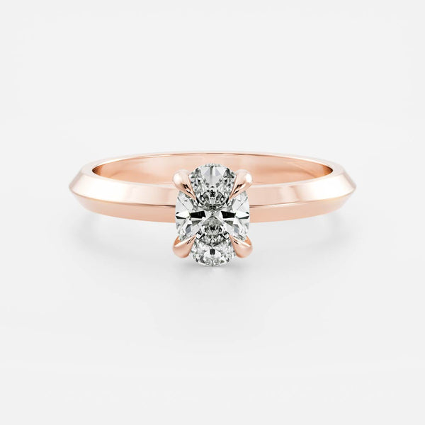 Solitaire Knife Edge Band-Oval Lab Grown Diamond Engagement Ring - Solitaire-Oval Lab Grown Diamond Engagement Ring