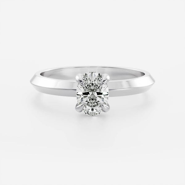 Solitaire Knife Edge Band-Oval Lab Grown Diamond Engagement Ring - Solitaire-Oval Lab Grown Diamond Engagement Ring
