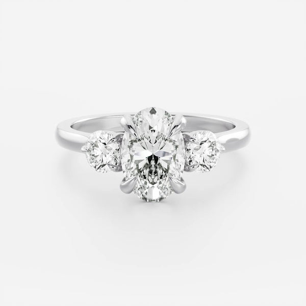 Three Stone & Cathedral-Oval Lab Grown Diamond Engagement Ring - Solitaire-Oval Lab Grown Diamond Engagement Ring