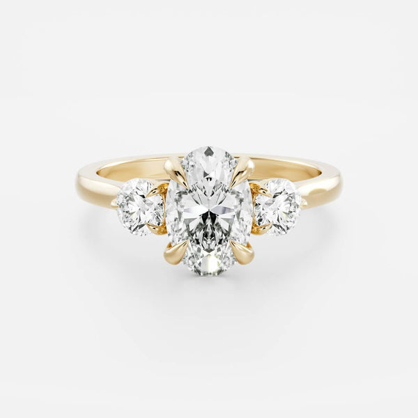 Three Stone & Cathedral-Oval Lab Grown Diamond Engagement Ring - Solitaire-Oval Lab Grown Diamond Engagement Ring