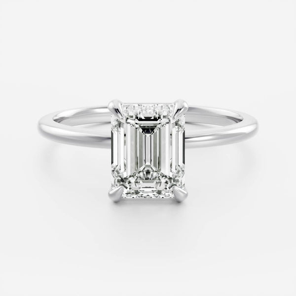 Hidden Halo- 2.2 CT Emerald Moissanite Engagement Ring - Hidden Halo- 2.2 CT Emerald Moissanite Engagement Ring