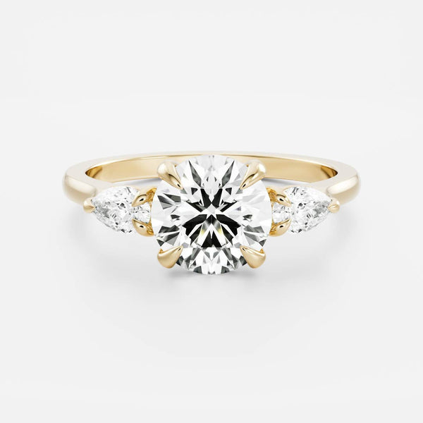 Three Stone-Round Lab Grown Diamond Engagement Ring - Solitaire-Oval Lab Grown Diamond Engagement Ring