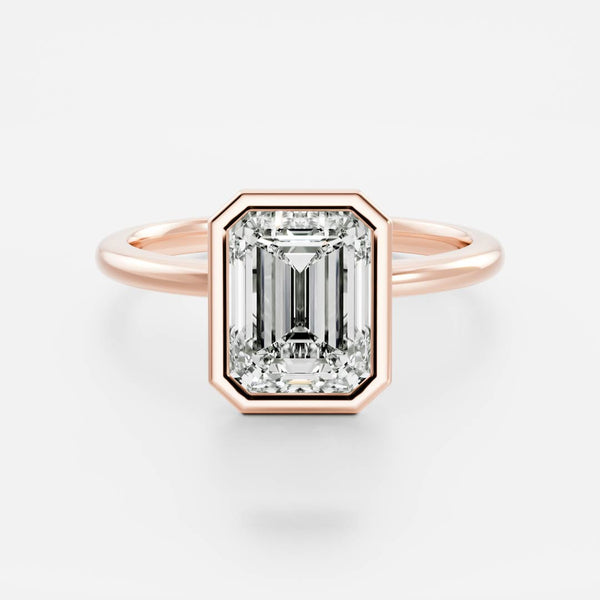 Solitaire Bezel Cathedral-Emerald Lab Grown Diamond Engagement Ring - Solitaire-Oval Lab Grown Diamond Engagement Ring