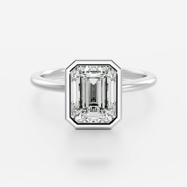 Solitaire Bezel Cathedral-Emerald Lab Grown Diamond Engagement Ring - Solitaire-Oval Lab Grown Diamond Engagement Ring