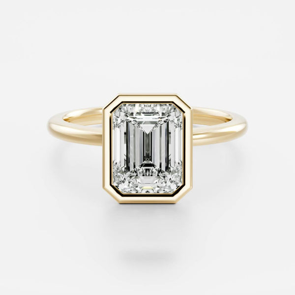 Solitaire Bezel Cathedral-Emerald Lab Grown Diamond Engagement Ring - Solitaire-Oval Lab Grown Diamond Engagement Ring