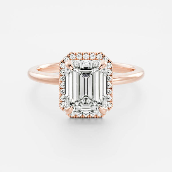 Halo-Emerald Lab Grown Diamond Engagement Ring - Solitaire-Oval Lab Grown Diamond Engagement Ring