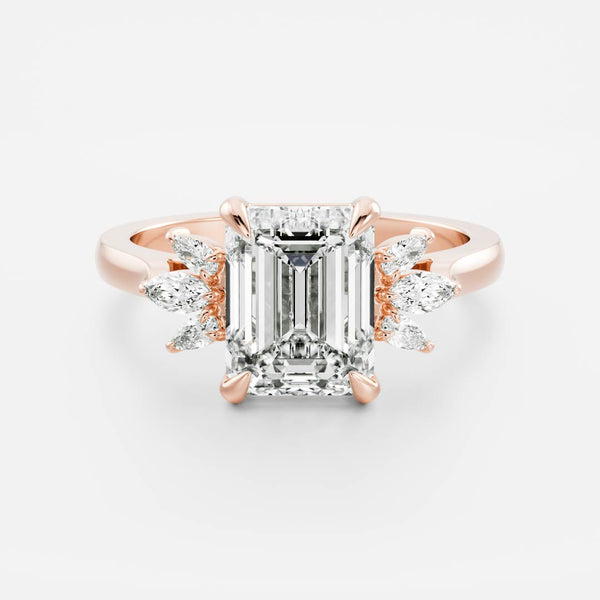 Cluster- 2.1 CT Emerald Moissanite Engagement Ring - Cluster- 2.1 CT Emerald Moissanite Engagement Ring