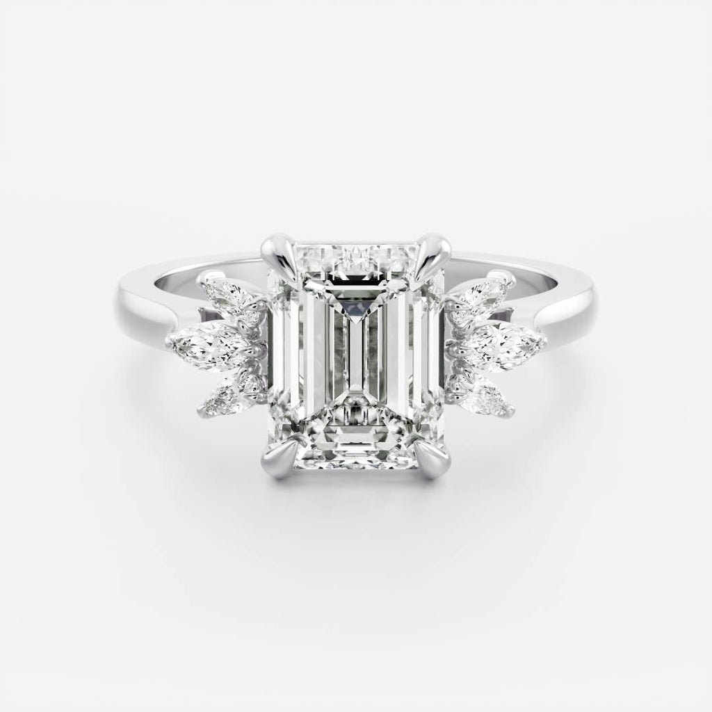 Cluster- 2.1 CT Emerald Moissanite Engagement Ring