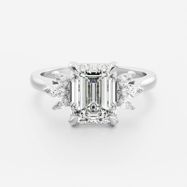 Cluster- 2.1 CT Emerald Moissanite Engagement Ring - Cluster- 2.1 CT Emerald Moissanite Engagement Ring