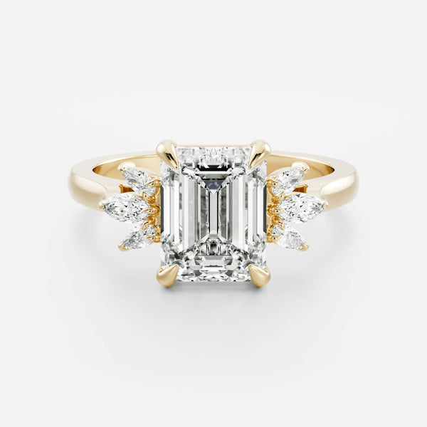 Cluster- 2.1 CT Emerald Moissanite Engagement Ring - Cluster- 2.1 CT Emerald Moissanite Engagement Ring