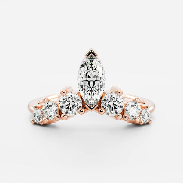 Crown Style- 0.56 CT Marquise & Round Moissanite Wedding Band - Half Eternity- 0.20 CT Oval Moissanite Wedding Band