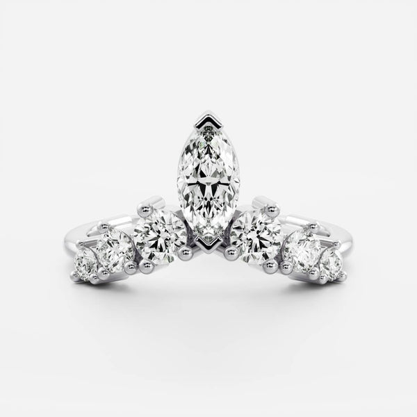 Crown Style- 0.56 CT Marquise & Round Moissanite Wedding Band - Half Eternity- 0.20 CT Oval Moissanite Wedding Band