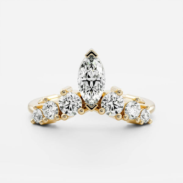Crown Style- 0.56 CT Marquise & Round Moissanite Wedding Band - Half Eternity- 0.20 CT Oval Moissanite Wedding Band
