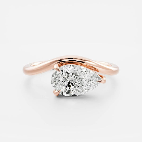 East West Solitaire Curved Shank-Pear Lab Grown Diamond Engagement Ring - Solitaire-Oval Lab Grown Diamond Engagement Ring