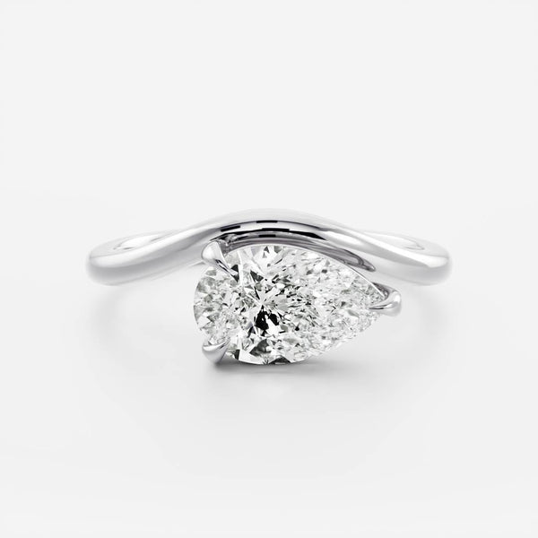 East West Solitaire Curved Shank-Pear Lab Grown Diamond Engagement Ring - Solitaire-Oval Lab Grown Diamond Engagement Ring