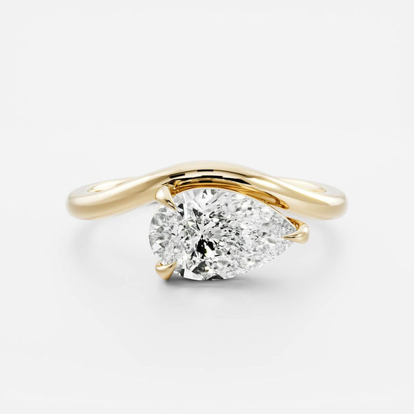 East West Solitaire Curved Shank-Pear Lab Grown Diamond Engagement Ring - Solitaire-Oval Lab Grown Diamond Engagement Ring