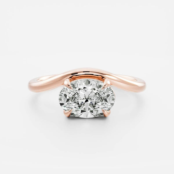 East West Solitaire Curved Shank-Oval Lab Grown Diamond Engagement Ring - Solitaire-Oval Lab Grown Diamond Engagement Ring
