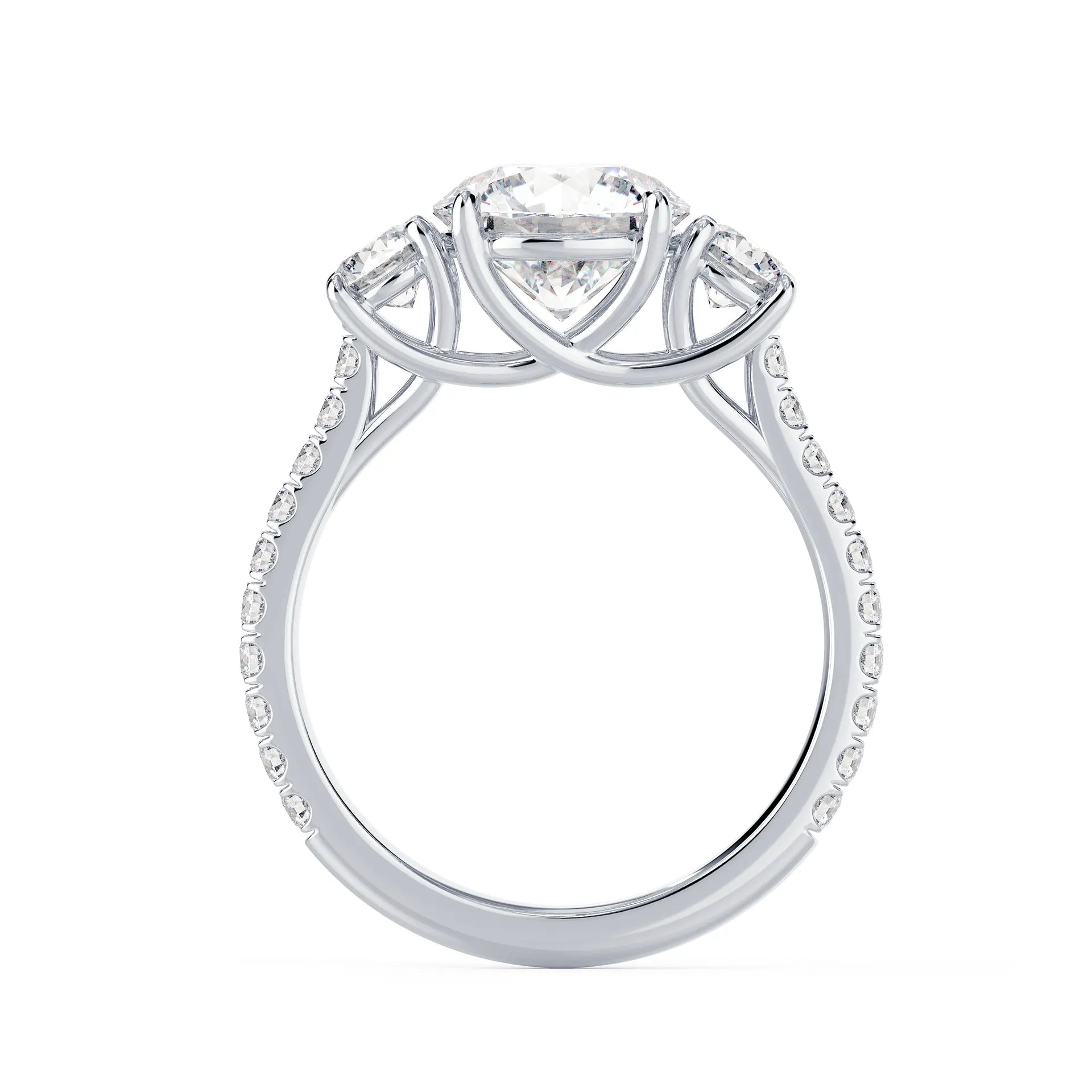 Round Three Stone Pave Setting