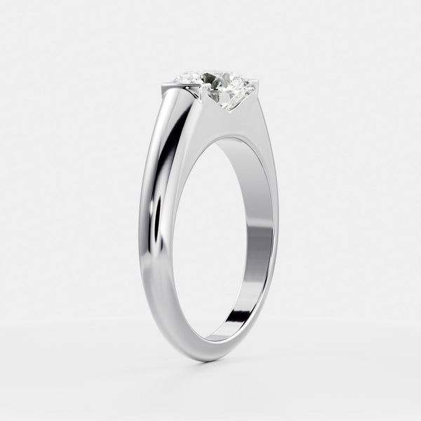 Solitaire Half Bezel with Signet Band-Round Lab Grown Diamond Engagement Ring - Solitaire-Oval Lab Grown Diamond Engagement Ring