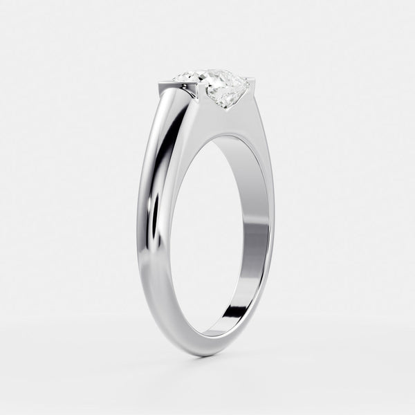 East West Solitaire Half Bezel with Signet Band-Elongated Cushion Lab Grown Diamond Engagement Ring - Solitaire-Oval Lab Grown Diamond Engagement Ring