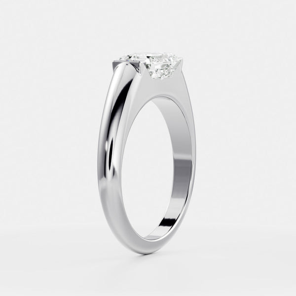 East West Solitaire Half Bezel with Signet Band-Emerald Lab Grown Diamond Engagement Ring - Solitaire-Oval Lab Grown Diamond Engagement Ring
