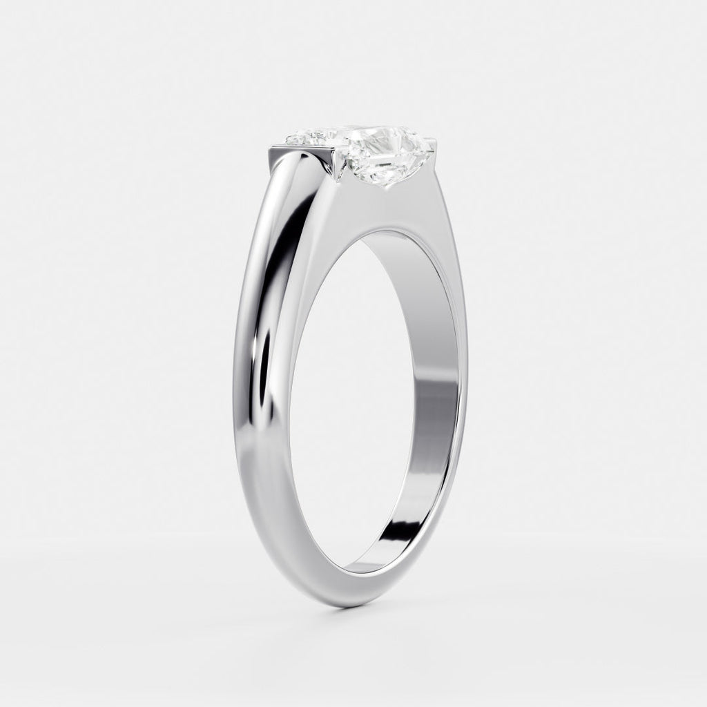 East West Solitaire Half Bezel- 2.4 CT Radiant Moissanite Engagement Ring
