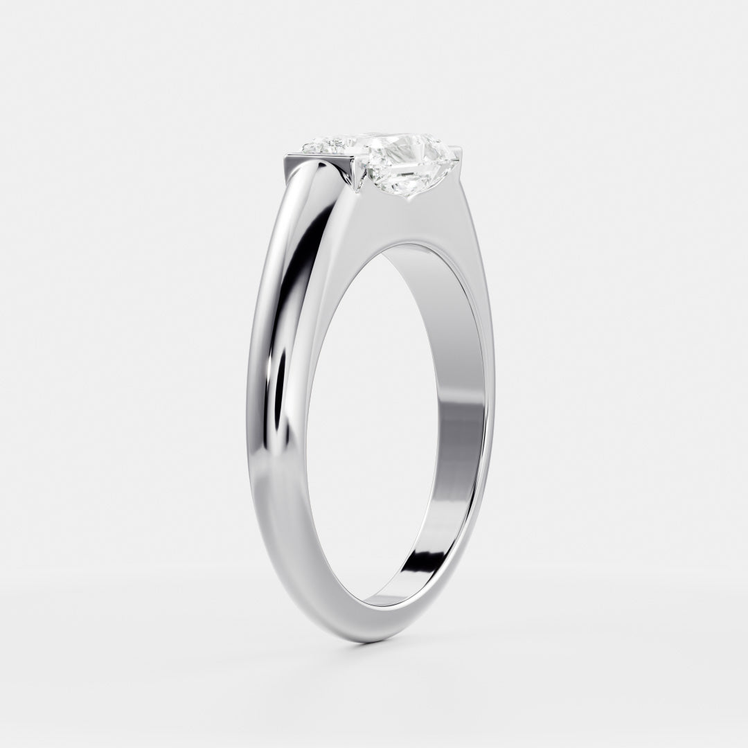 East West Solitaire Half Bezel- 2.4 CT Radiant Moissanite Engagement Ring