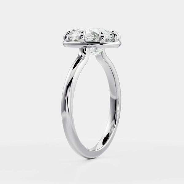 Solitaire Unique Bezel Low Profile-Elongated Cushion Lab Grown Diamond Engagement Ring - Solitaire-Oval Lab Grown Diamond Engagement Ring