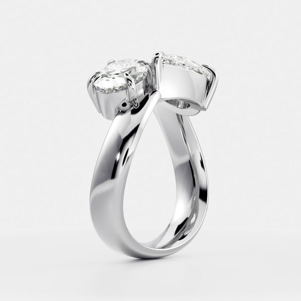 East West Toi Et Moi Curved Band- 1.33 CT Pear & 1.3 CT Oval Moissanite Engagement Ring - East West Toi Et Moi Curved Band- 1.33 CT Pear & 1.3 CT Oval Moissanite Engagement Ring