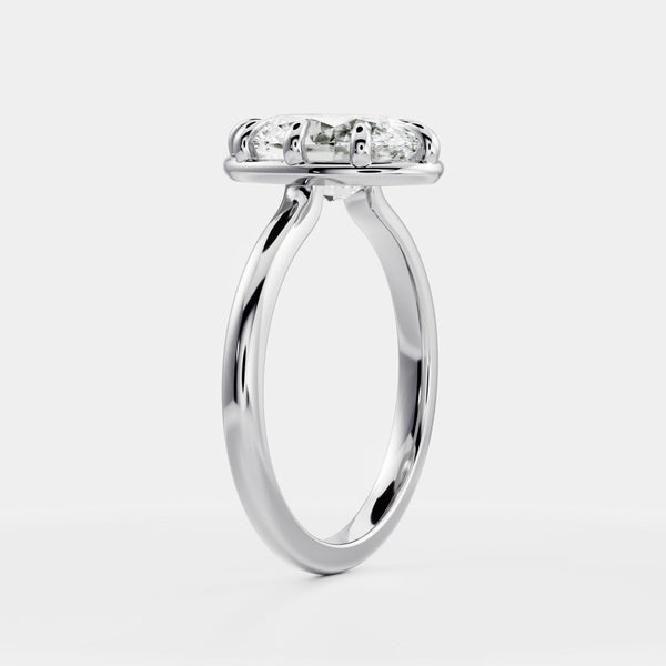 Solitaire Unique Bezel Low Profile-Oval Lab Grown Diamond Engagement Ring - Solitaire-Oval Lab Grown Diamond Engagement Ring