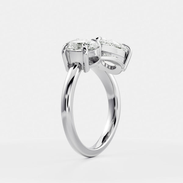 Toi Et Moi Curved- 1.25 CT Pear 0.95 CT Oval Moissanite Engagement Ring - Solitaire- 1.0 CT Oval Moissanite Engagement Ring