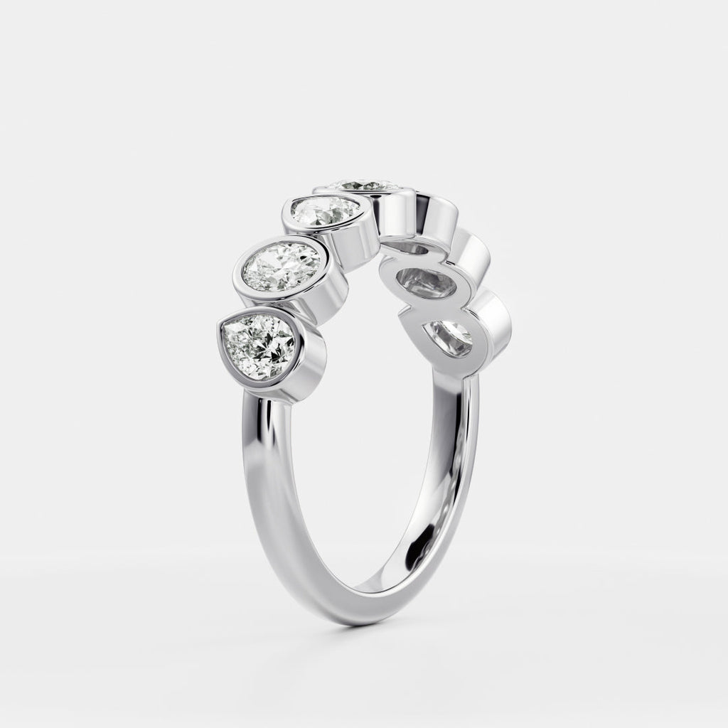 Half Eternity Bezel- 0.50 CT Pear & Oval Moissanite Wedding Band