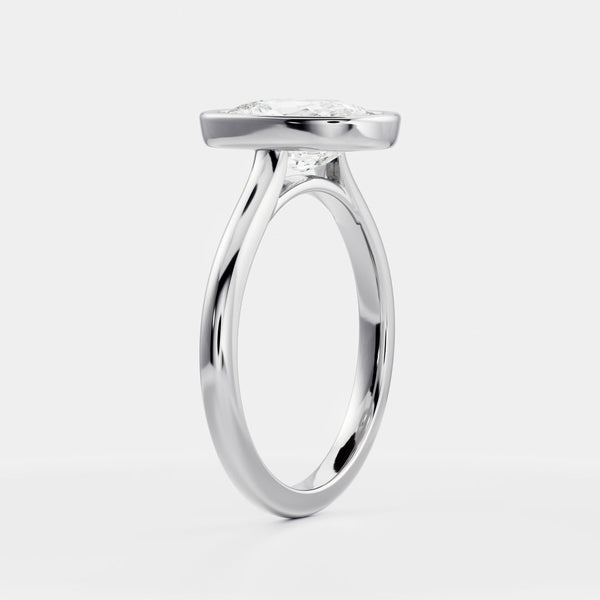 Solitaire Bezel Cathedral-Elongated Cushion Lab Grown Diamond Engagement Ring - Solitaire-Oval Lab Grown Diamond Engagement Ring