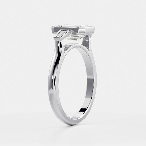 Three Stone & Bezel Cathedral-Emerald Lab Grown Diamond Engagement Ring - Solitaire-Oval Lab Grown Diamond Engagement Ring