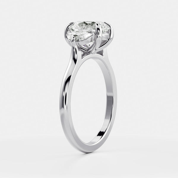 Three Stone Cathedral- 1.7 CT Oval Moissanite Engagement Ring - Solitaire- 1.0 CT Oval Moissanite Engagement Ring