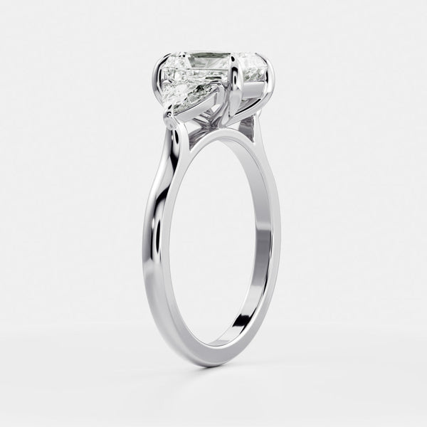 Three Stone Cathedral- 1.65 CT Radiant Moissanite Engagement Ring - Solitaire- 1.0 CT Oval Moissanite Engagement Ring