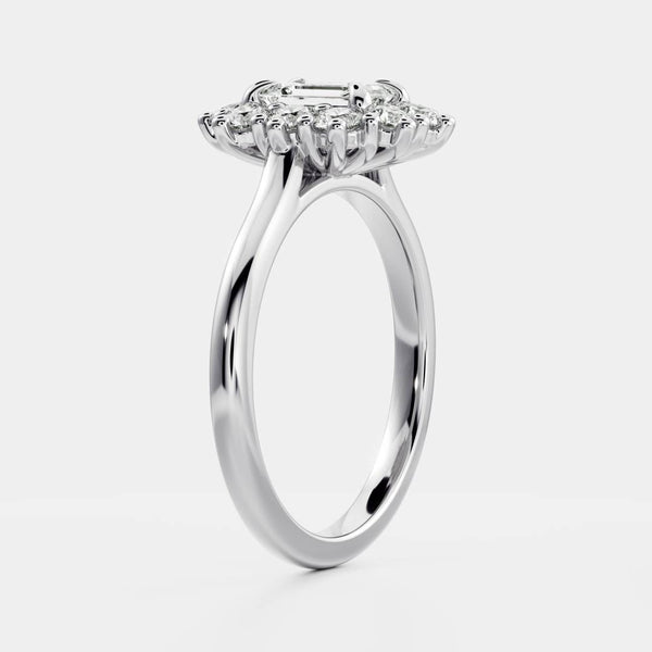 Halo & Cathedral-Emerald Lab Grown Diamond Engagement Ring - Solitaire-Oval Lab Grown Diamond Engagement Ring