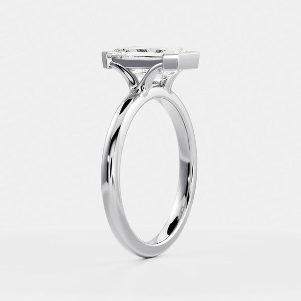 Solitaire Cathedral Half Bezel- 3.1 CT Emerald Moissanite Engagement Ring - Solitaire- 1.0 CT Oval Moissanite Engagement Ring