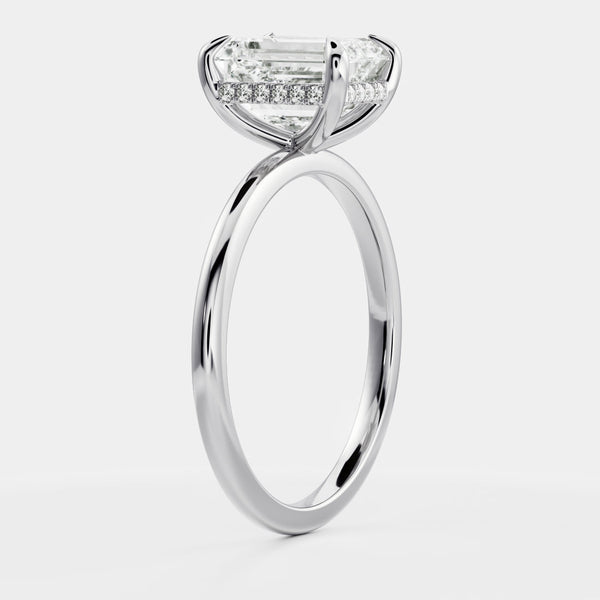 Hidden Halo- 2.2 CT Emerald Moissanite Engagement Ring - Hidden Halo- 2.2 CT Emerald Moissanite Engagement Ring