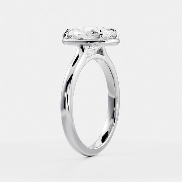 Solitaire Unique Bezel Cathedral-Elongated Cushion Lab Grown Diamond Engagement Ring - Solitaire-Oval Lab Grown Diamond Engagement Ring