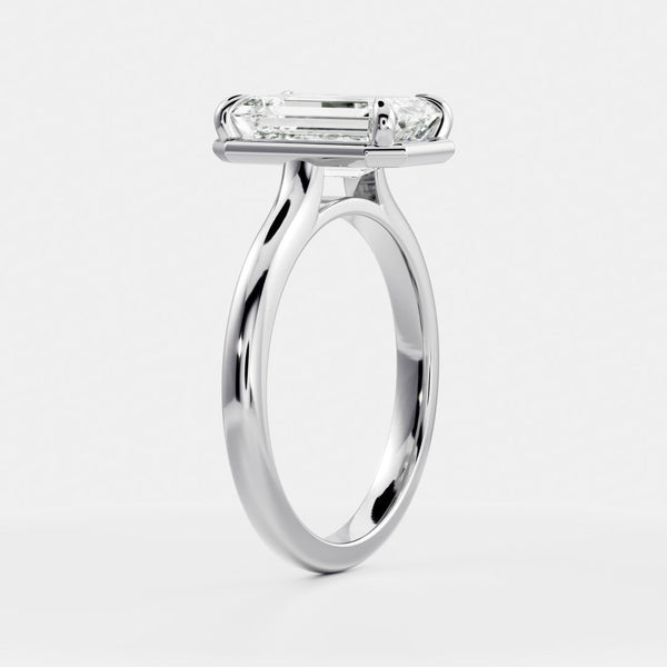 Solitaire Cathedral Unique Bezel-Emerald Lab Grown Diamond Engagement Ring - Solitaire-Oval Lab Grown Diamond Engagement Ring