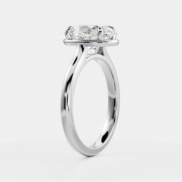 Solitaire Unique Bezel Cathedral-Oval Lab Grown Diamond Engagement Ring - Solitaire-Oval Lab Grown Diamond Engagement Ring