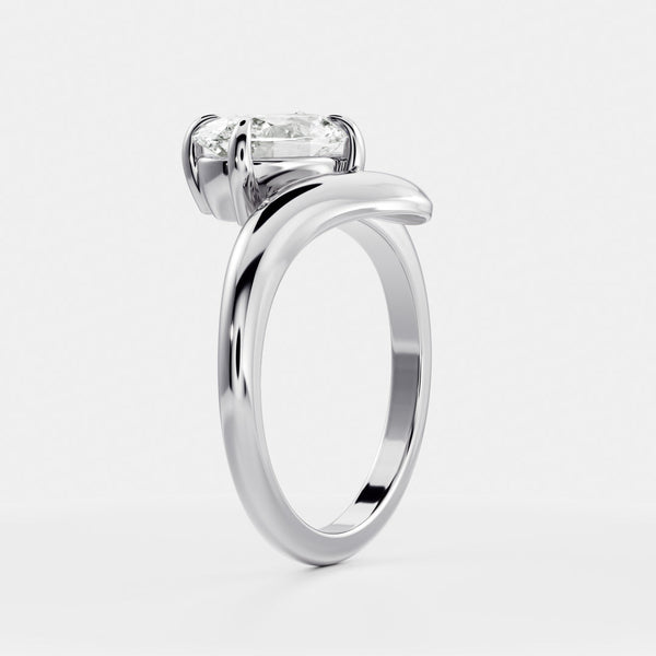 Solitaire Curved Shank-Oval Lab Grown Diamond Engagement Ring - Solitaire-Oval Lab Grown Diamond Engagement Ring