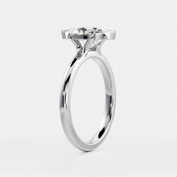 Solitaire Half Bezel-Oval Lab Grown Diamond Engagement Ring - Solitaire-Oval Lab Grown Diamond Engagement Ring